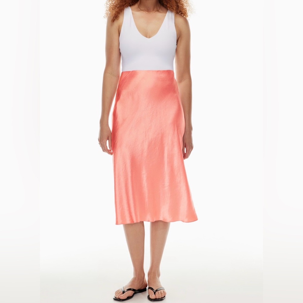 Aritzia slip satin midi skirt size 4 in grapefruit coral